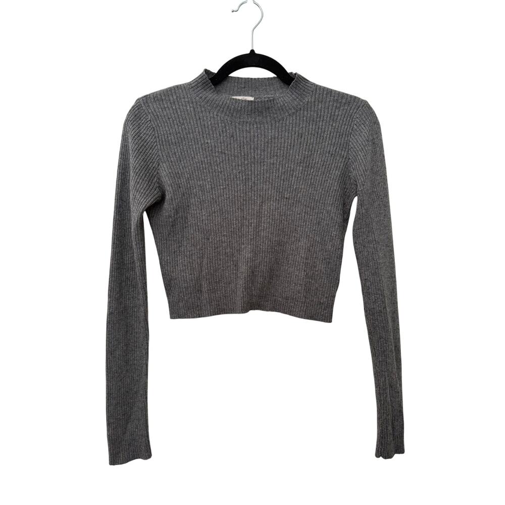 John Gault Brandy Melville Gray Wool Mock Neck Ribbed Cropped LongSleeve-XS / S